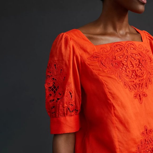 By Anthropologie Short-Sleeve Cutwork Blouse - Picture 2 of 4